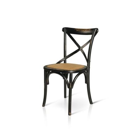 Sedia in legno Invecchiata colore Nera con seduta in Paglia lavorata struttura gambe e schienale arrotondate con incrocio art781