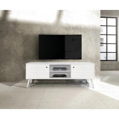 Mobile Porta TV in legno di abete bianco effetto spazzolato  dimensioni 160x45h55 2 ante e 2 ripiani rialzato art883