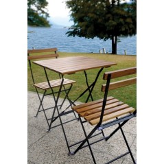 Set Bistrò serie deluxe in ferro e legno, tavolo quadrato 55x55 completo di 2 sedie pieghevoli